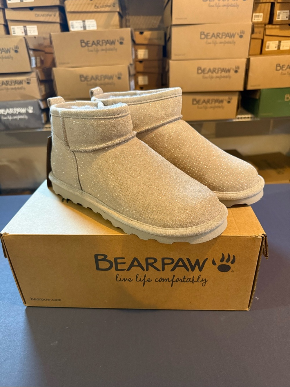 BEARPAW SHORTY EXOTIC GREY FOG BOOTS